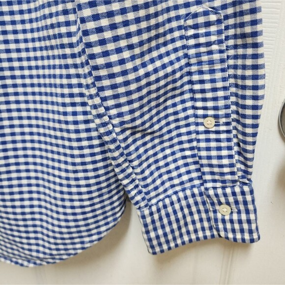Ralph Lauren Shirt Mens Large Blue Gingham Check Cotton Button Tan Pony Preppy - Picture 9 of 11